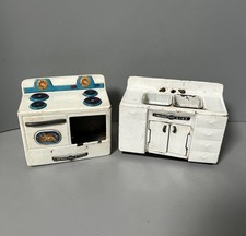 Vtg Line Mar Metal Dollhouse Kitchen Sink Cabinet  Stove / Oven Linemar Japan