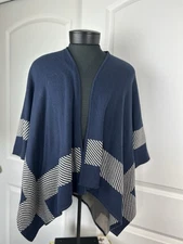 Cabi Women’s Open Front Wrap Shawl Reversible Cardigan Sweater Blue SZ XS/S Chic
