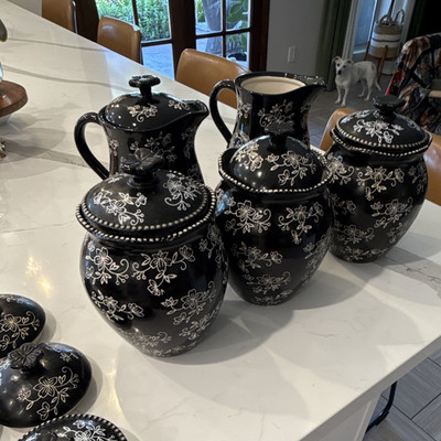 Temptations Floral Lace Glass Bowl Set Black/White Floral Microwave/Oven Safe