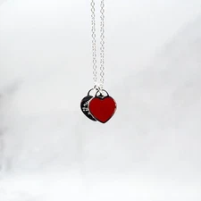 Tiffany & Co. Necklace Silver Mini Red Double Heart Pendant - Gift Box Included