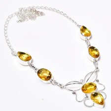 Yellow Citrine Gemstone Handmade 925 Sterling Silver Jewelry Necklace 18"