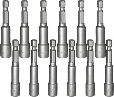 12Pcs 1/4 & 5/16 Inch Magnetic Nuts Driver Impact Driver Drill Bits - 1/4 Inch S
