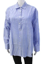 AYR Womens Striped Collared Cotton Long Sleeve Button-Up Top Basic Size M