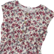 Gap Kids Girls Floral Button Front Elastic Waist Dress XL 12 Beige Pink Blue