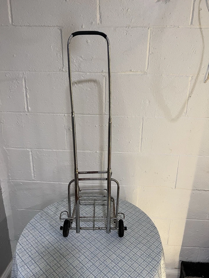 Vintage Stainless Aluminum Foldable Travel Caddy Luggage Cart Folding Rolling - Image 3 of 4