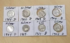 Washington Silver Quarters,  1964, LOT OF 8 Coins, 90% Silver.