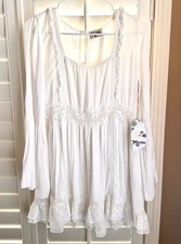 Show Me Your Mumu White Lace Mini Dress XS Boho Peasant Ruffle Hem NWT