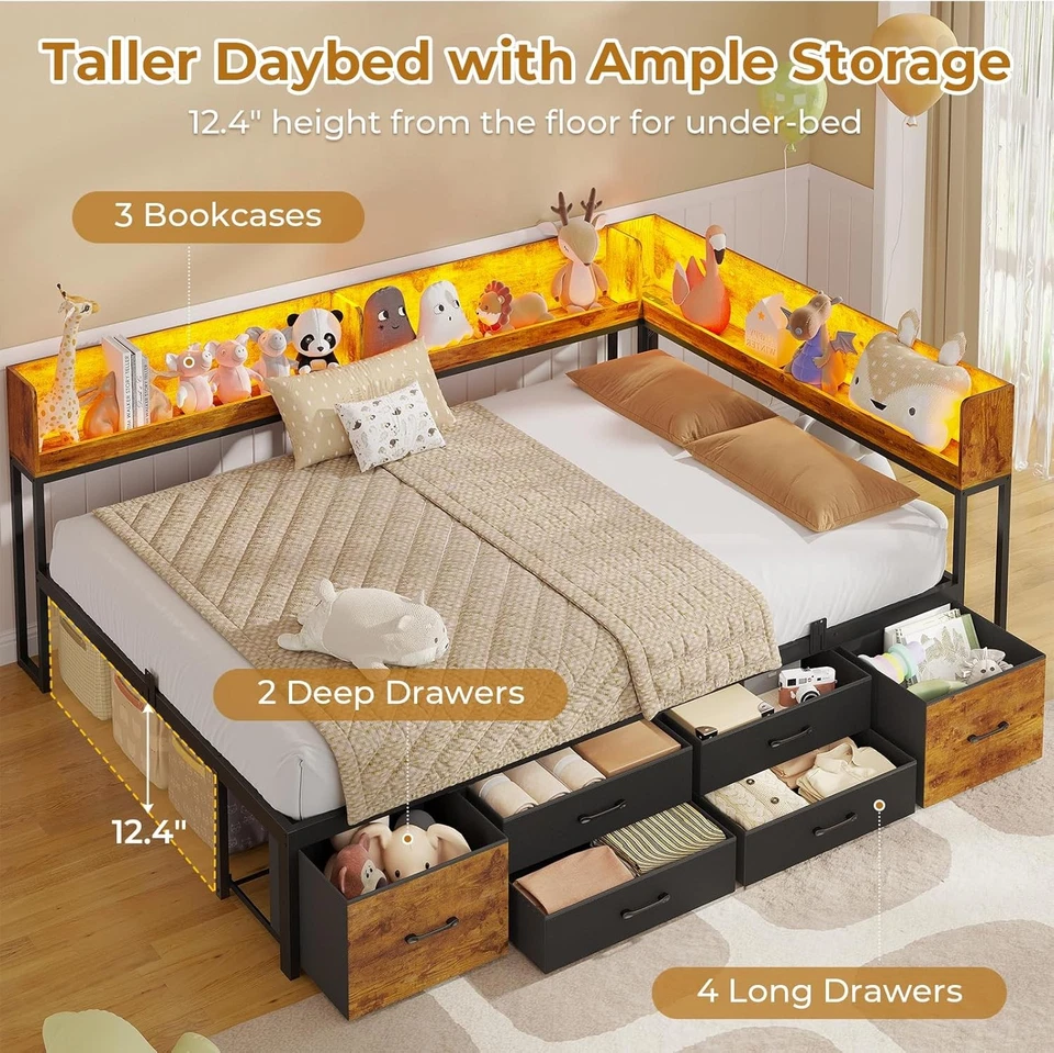 Twin Size Daybed with Bookshelf Storage Platform Bed Frame for Kids Teens - Image 3 of 4