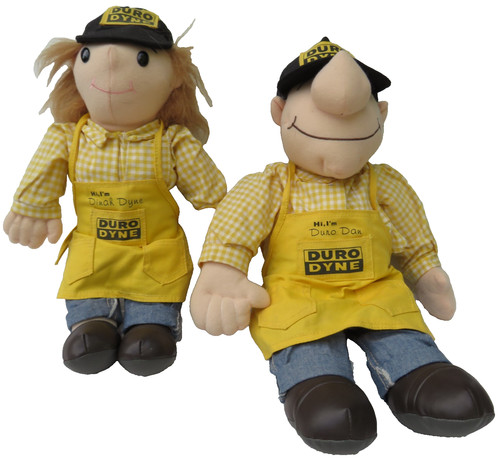 Pair of Duro Dyne 14" - 17" Plush Advertising Doll- Dan Duro Dan and Dinah