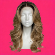 Ombr  Honey Blonde Heat Resistant Wavy Natural Look Lace Front Wig 18 inch Wig