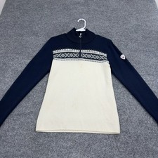 Dale of Norway Sweater Mens M Navy White Wool Fair Isle Quarter Zip Nordic Style