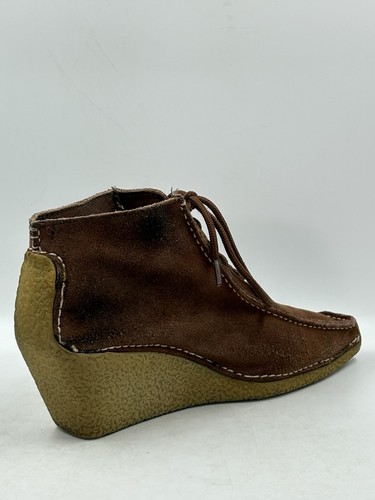 First Sight Vintage Botines Cuña Puntera Cuadrada Marrón Gamuza Con Cordones Talla 9 M - Imagen 14 de 15