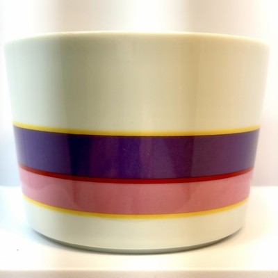 F.T.D.A. Striped Ceramic Bowl Purple Pink Yellow Glossy Japan 1988 Vintage