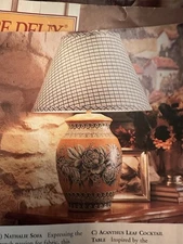 Vintage Pierre Deux Ochre Blue Floral table Lamp Roses And Perles