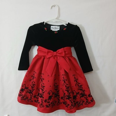 Black and Red Long Sleeve Dress for Girl 2t Toddler Kids