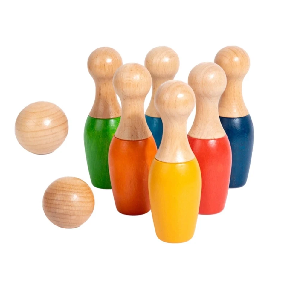 Jeu de Bowling En Bois Coloré Jeu de Quilles En Bois Ludique pour tout-Petits - Photo 1/1