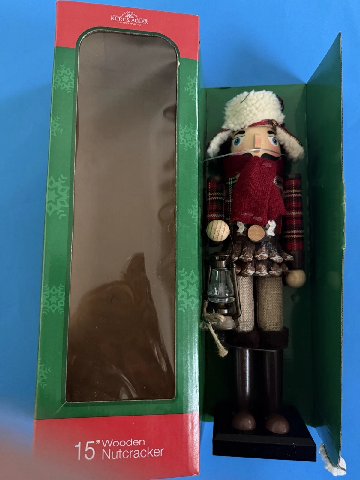 Kurt Adler Wooden 15” Nutcracker Woodsman With Lantern In Original Box