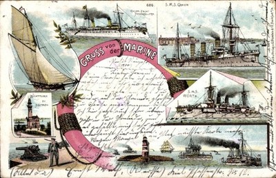 Litho Kaiserliche Marine, SMY Hohenzollern, SMS Gefion, SMS Wörth,... - 4322439