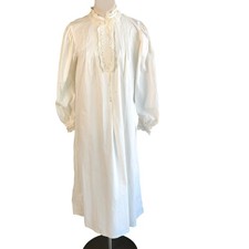 Antique 1900s Victorian Nightgown Modest 100 Cotton Handmade Lace Collar Cuffs