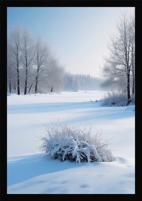 Serene Winter Snowscape Framed Wall Art Poster Canvas Print Picture
