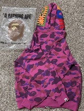 A Bathing Ape Purple Pink Camo Shark Tiger Full Zip Hooded Fleece Hoodie