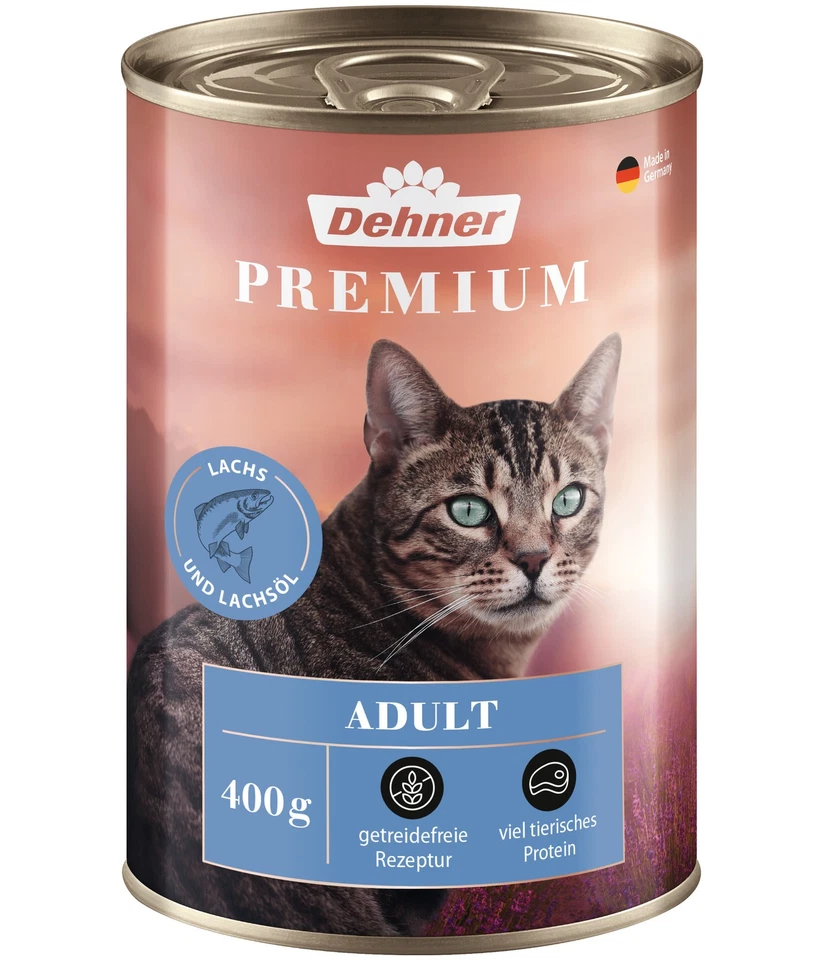 Katzenfutter Nassfutter Adult getreidefrei Lachs 6 x 400 g Dose (2.4 kg), Dehner - Bild 2 von 3