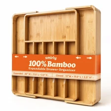 Silverware Drawer Organizer – Bamboo Kitchen Drawer Organizer, Adjustable Ute...