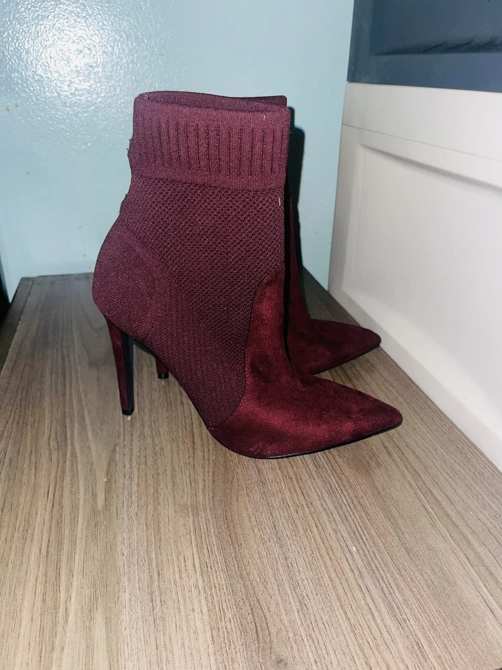 CALL IT SPRIN Burgundy Fabric Pointed Toe Pull On High Heel Ankle Booties Size 9 - Image 4 of 4