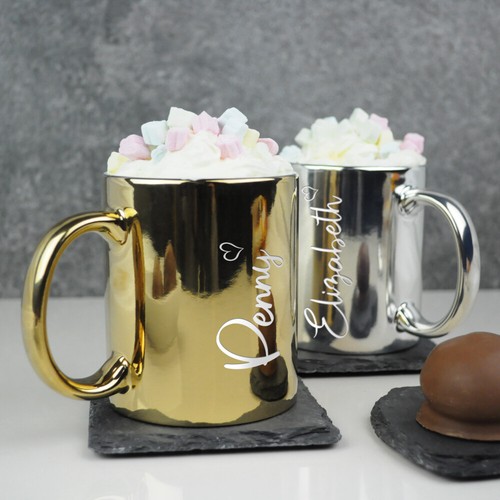 PERSONALISED Ceramic Metallic Mug Large 350ml Stylish Coffee Tea Cup - ANY NAME - Picture 24 of 28