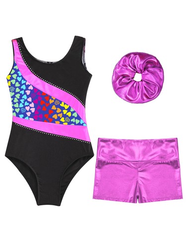 Girls Set Stretchy Clothes Sparkly Outfit Sport Leotards Metallic Bodysuit Kids - Picture 26 of 53