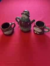 Snowman Tea Set with Teapot  Two Mugs Ceramic New