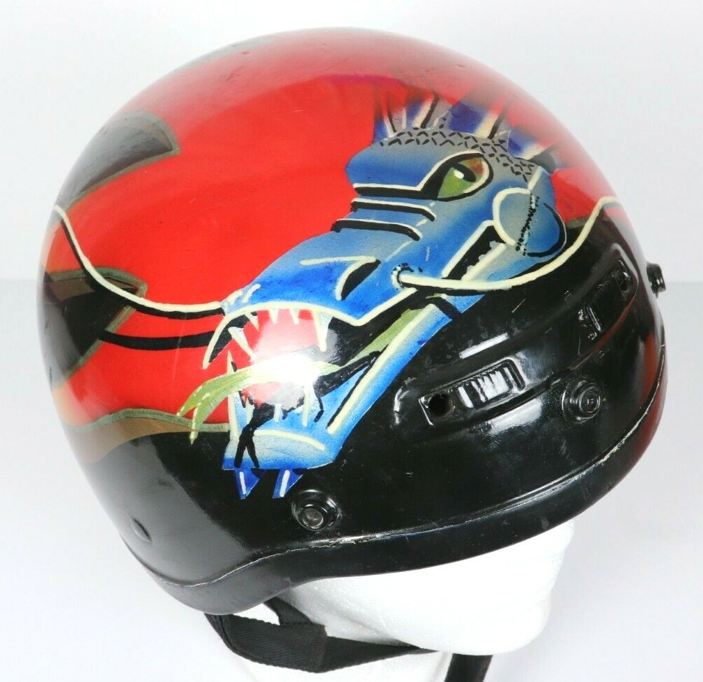 Vintage Hand Painted Dragon Motorcycle Helmet Size L XL Chinese