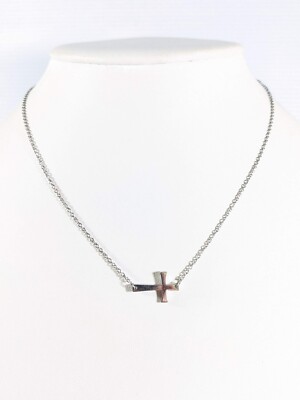 Chisel Stainless Steel Silver Tone Sideways Cross Pendant Necklace 16 inches