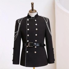 Men's Formal Costumes British Stand Collar Mid Length Double Breasted Slim Plus