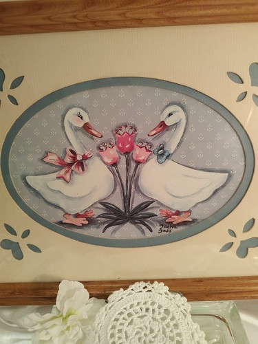 White geese, ducks print by Tosha Todd wood frame signed 14"x11" cute - Picture 2 of 4