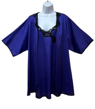 Vintage Purple Nylon Lace Peignoir Robe & Gown Set Made in USA Size L