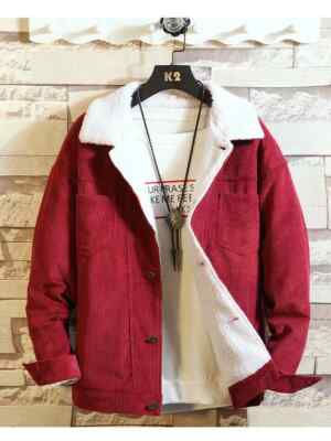 Herren Winterjacke Weste Kunstleder Rot Rippen Mode 1050