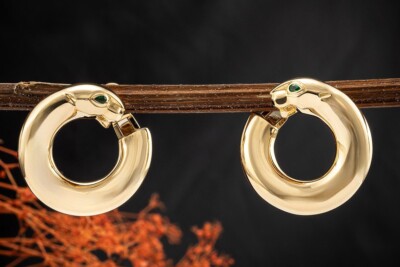 Cartier Ohrringe Panthere Hoop Smaragd Ohrstecker mit Clip Gold 750 OVP Schmuck