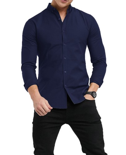 Camisas para hombre con botones de calce ajustado modernas mangas largas informales camisa formal RH12 - Imagen 3 de 9
