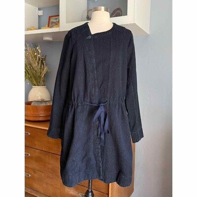 LILITH Rinaldi Navy Denim Topper Jacket Cinched Waist Ties Lagenlook 40 M