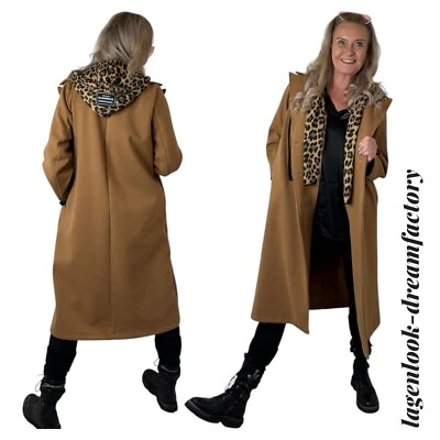 Lagenlook detailreicher Mantel- Double-Look Kapuze Leo-camel 40 42 44 46 - Bild 1 von 4
