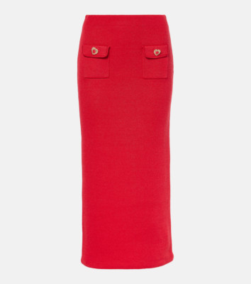 Self Portrait Embellished Knitted Midi Skirt, Red, Size S, New Year, Valentine