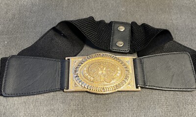 Black Stretch Belt with Large Gold Embellished Buckle
