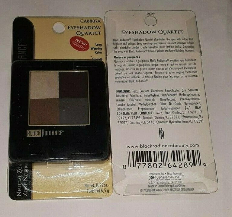 CUARTETO DE SOMBRAS DE OJOS QUAD BLACK RADIANCE DESCATALOGADO CA8807A ZONA NEUTRAL Foto 2 de 3