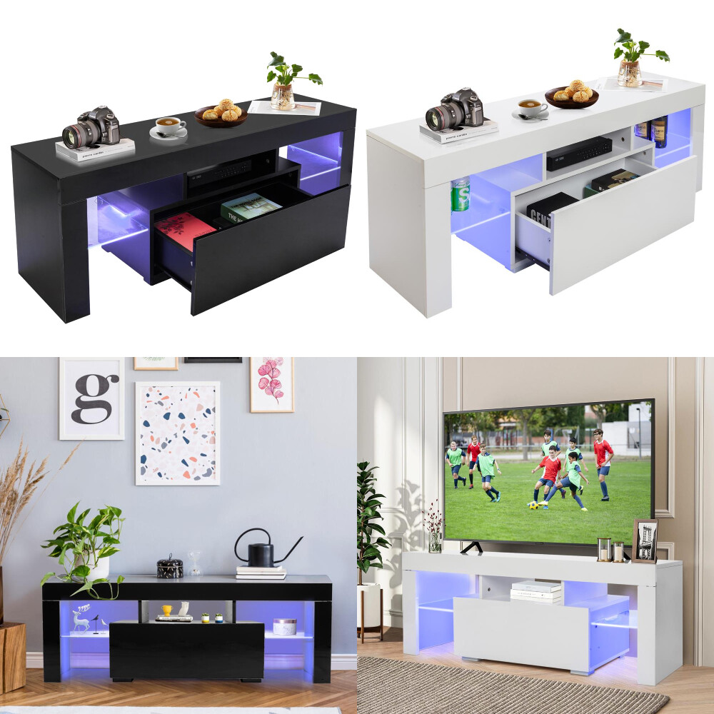 Meuble TV RVB 130cm anti-désordre avec tiroirs discrets pour salon net
