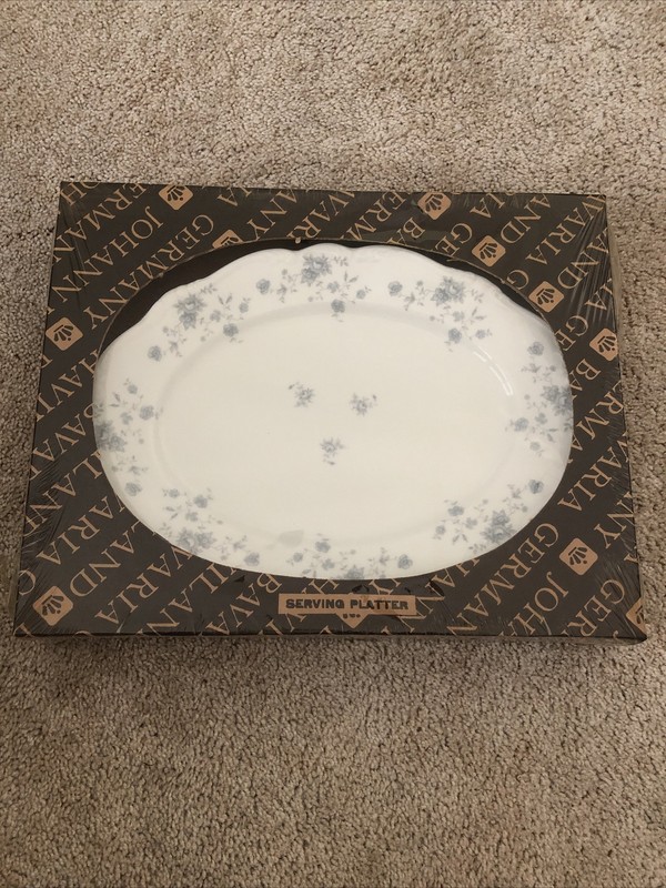 Johann Haviland Oval Serving Platter Tray White Blue Garland Floral Brand New