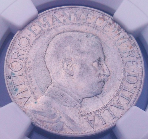 1910 R Italy 2 Lire , NGC AU 50 , nice silver coin # 1632, # 49-13 - Picture 2 of 4
