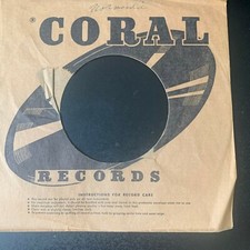 CORAL RECORDS COMPANY SLEEVE for 7" Vinyl VG 