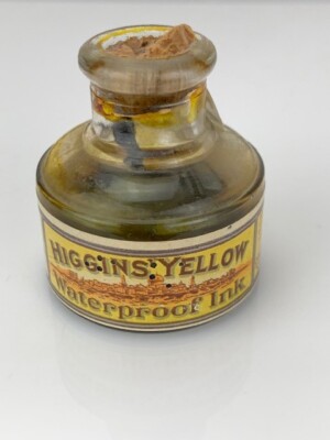 Higgins 1/4 oz Yellow Ink  Size 44 x 48 mm  Bottle Rare (e275)