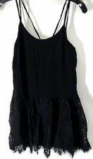 100 Lovers Friends Women's Black Double Spaghetti Strap Lace Mini Dress Sz XS
